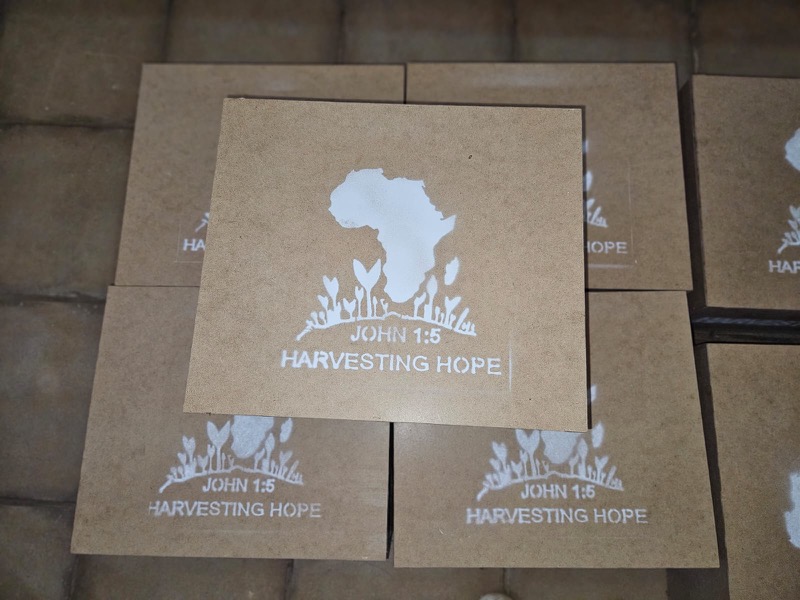 Harvesting Hope branded kit boxes ready for delivery